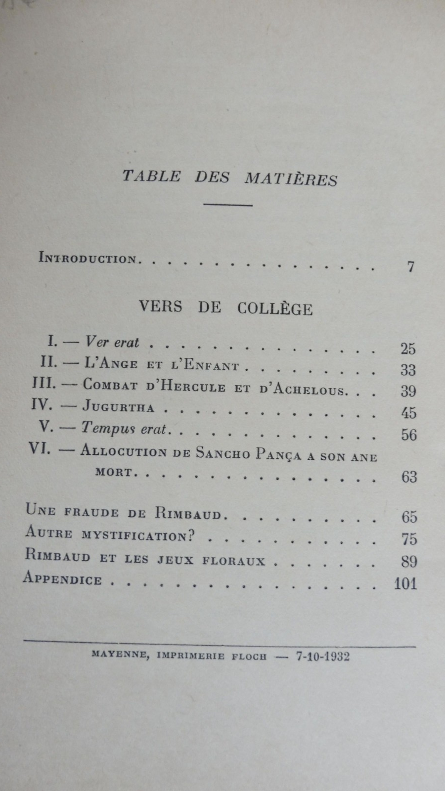 Vers de collège (Arthur Rimbaud) 1932 ENVOI