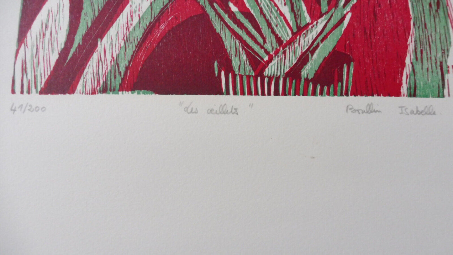 Gravure Les Oeillets Isabelle Boullin SIGNE NUMEROTE 65x51 cm