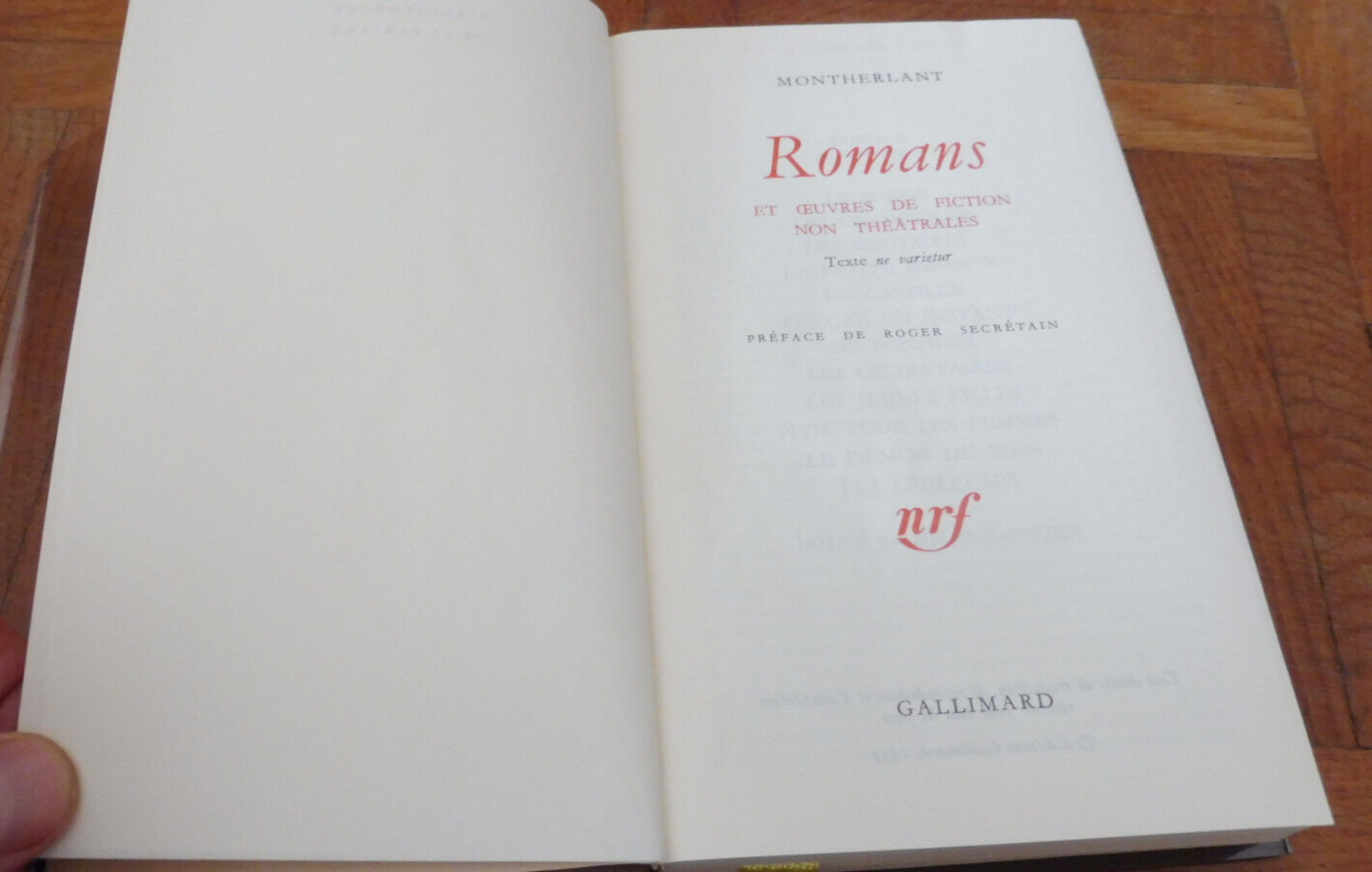 Romans de Montherlant t.1 1989
