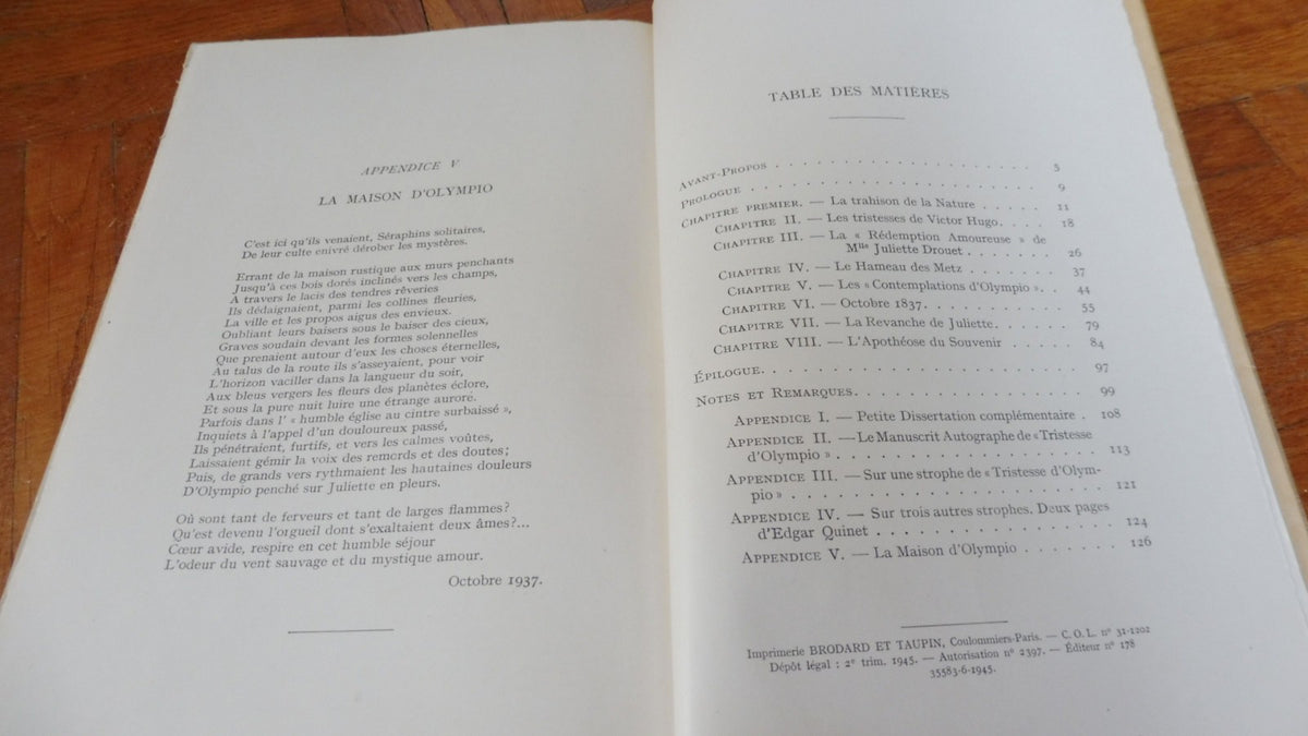 Victor Hugo, Juliette Drouet et "Tristesse d'Olympio" (M. Levaillant) 1945