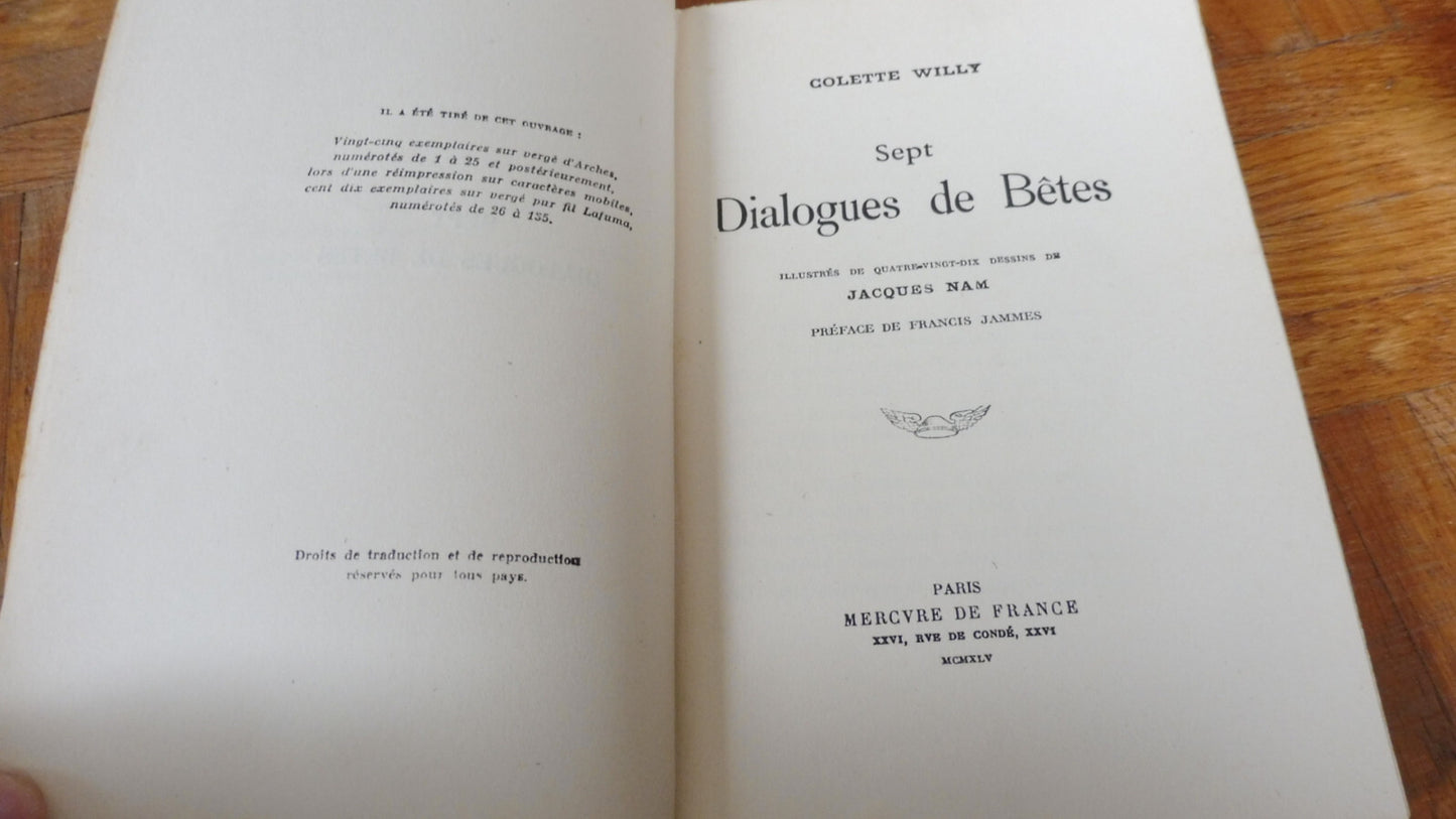 Sept dialogues de bêtes (Colette Willy) 1945 illus. Jacques Nam