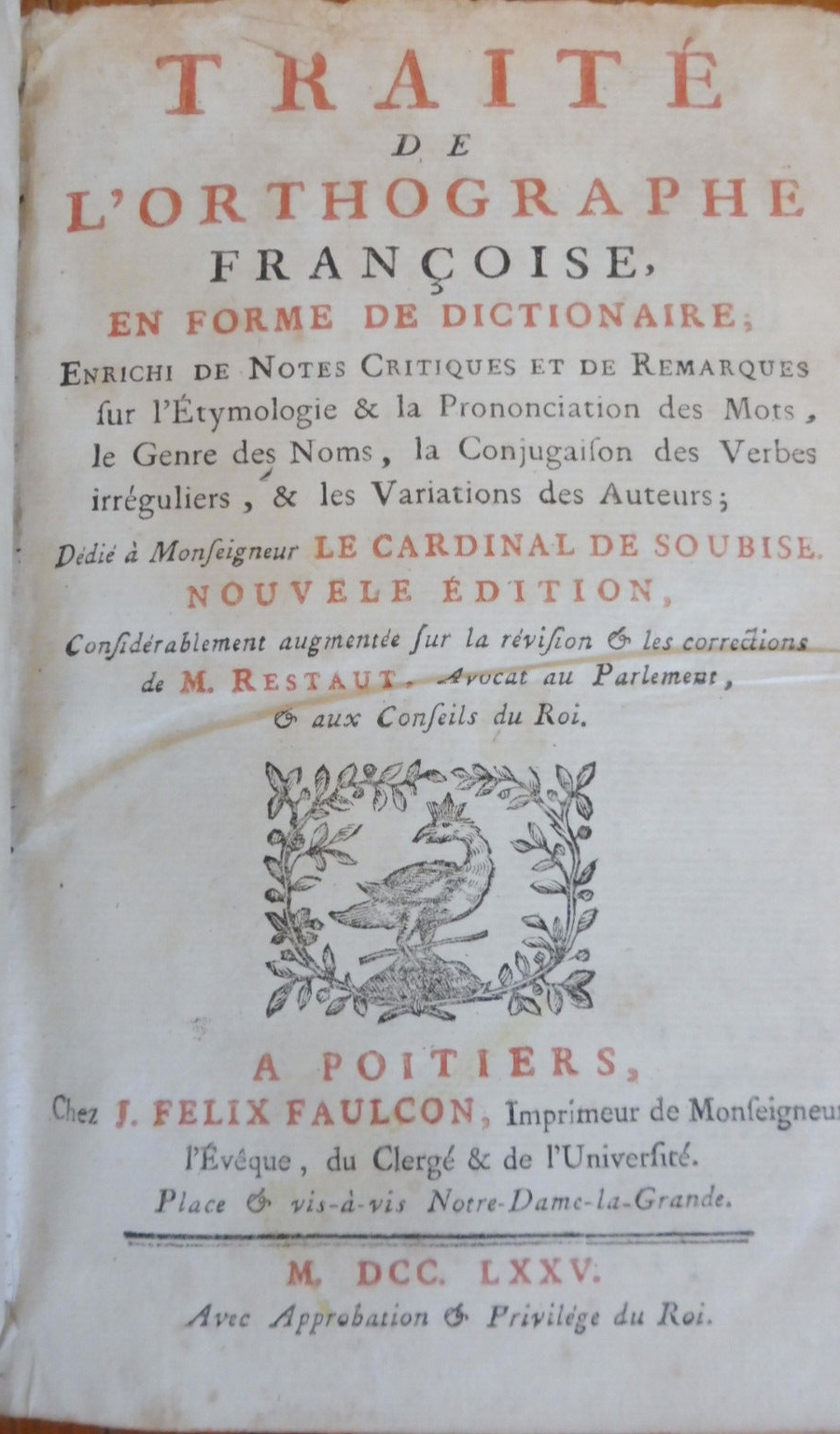 Dictionnaire de l'orthographe françoise (Restaut) 1775