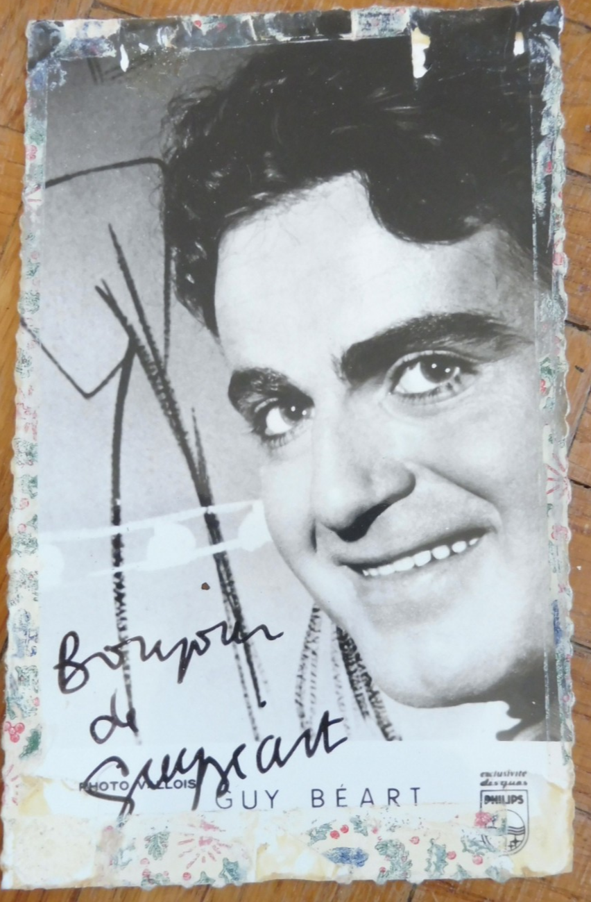 Photo signée Guy Béart 8.5x14 cm