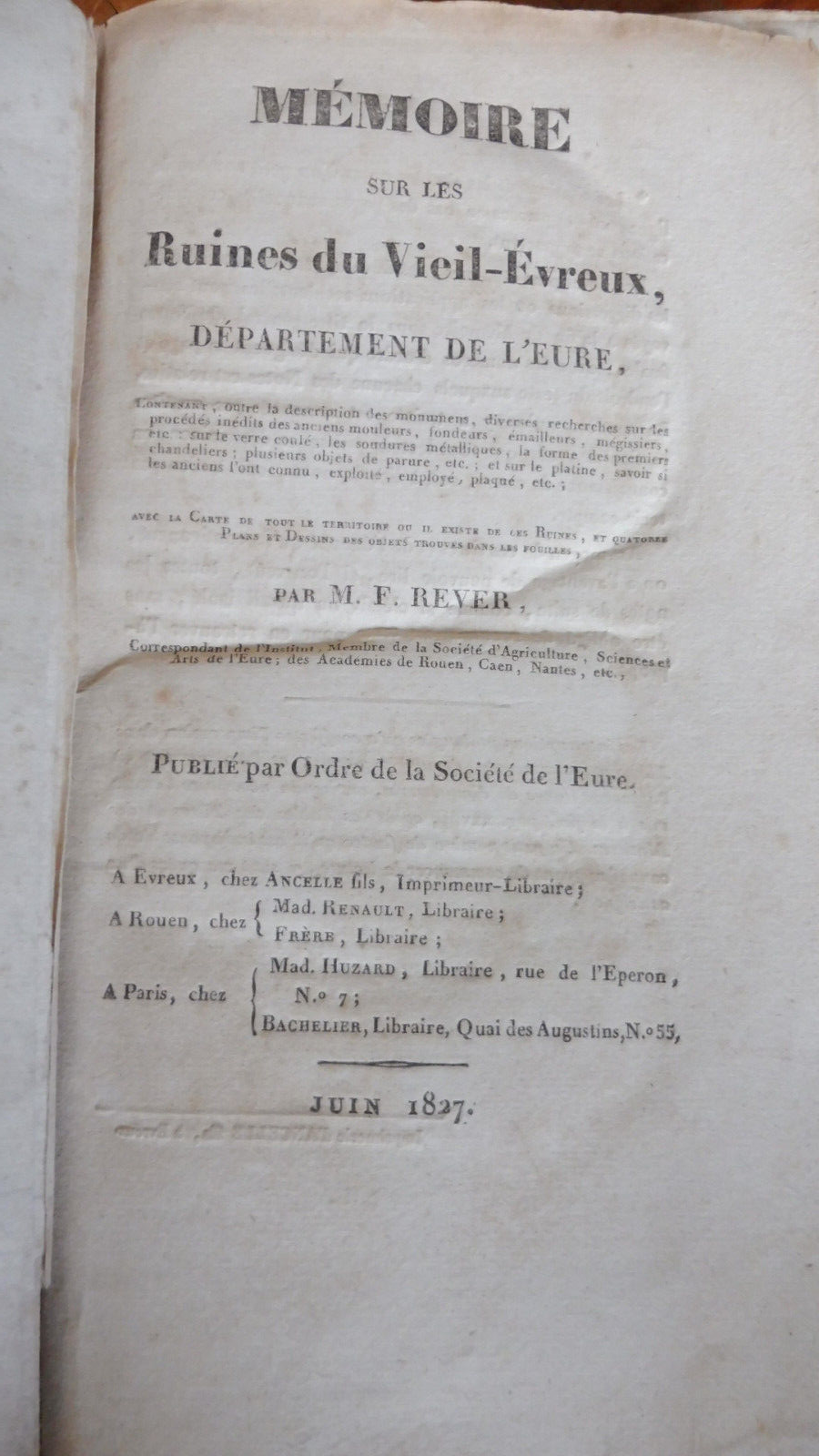 Mémoire sur les ruines du vieil Evreux (M. F. Rever) 1827