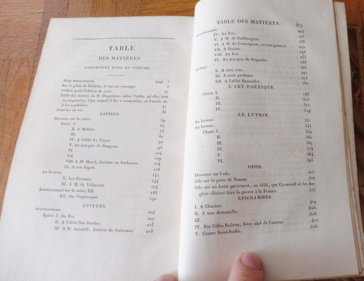 Oeuvres poétiques de Boileau 1825 RELIURE SIGNEE