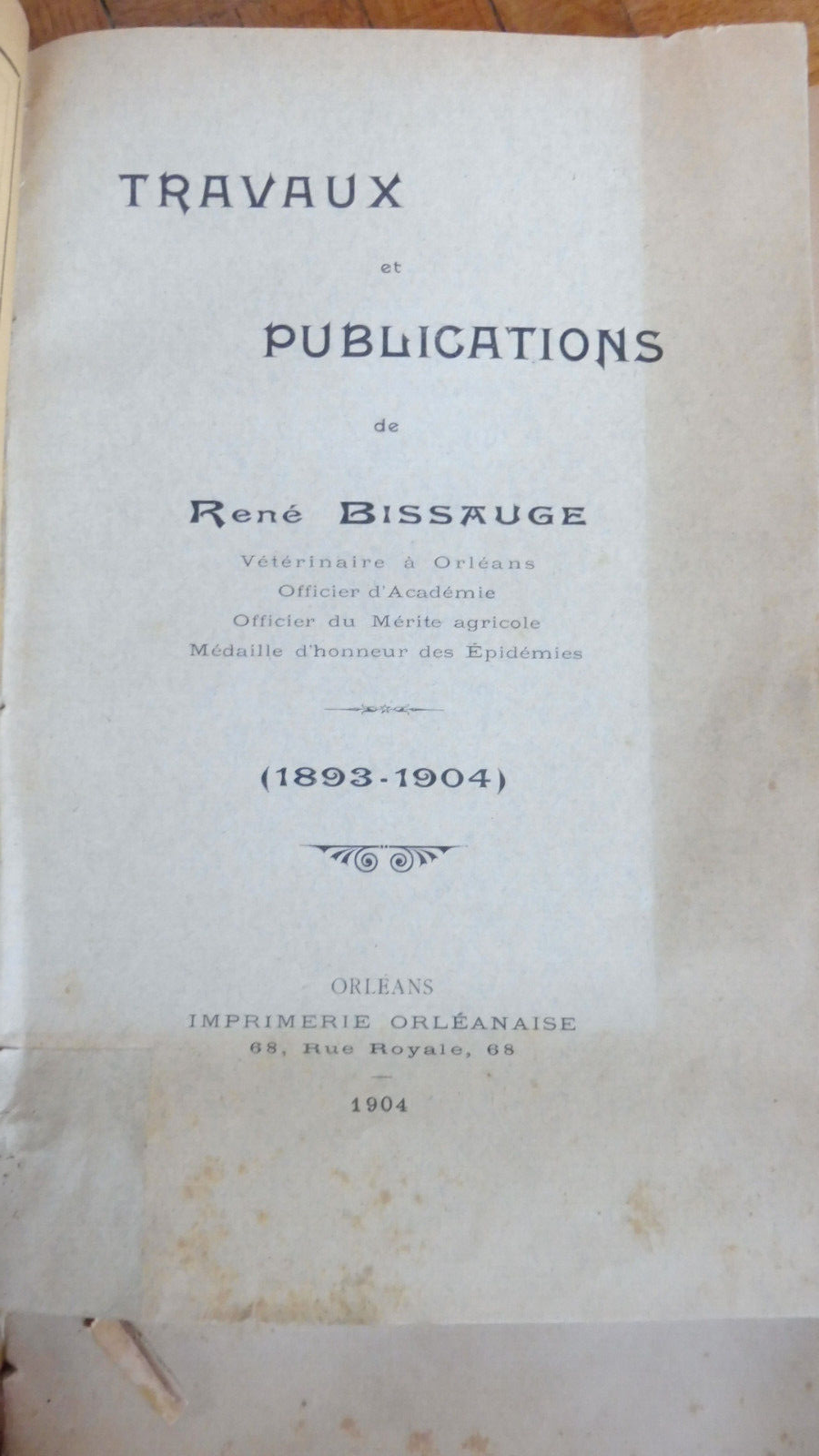 Publications 1894-1911 (René Bissauge) LOIRET VETERINAIRE