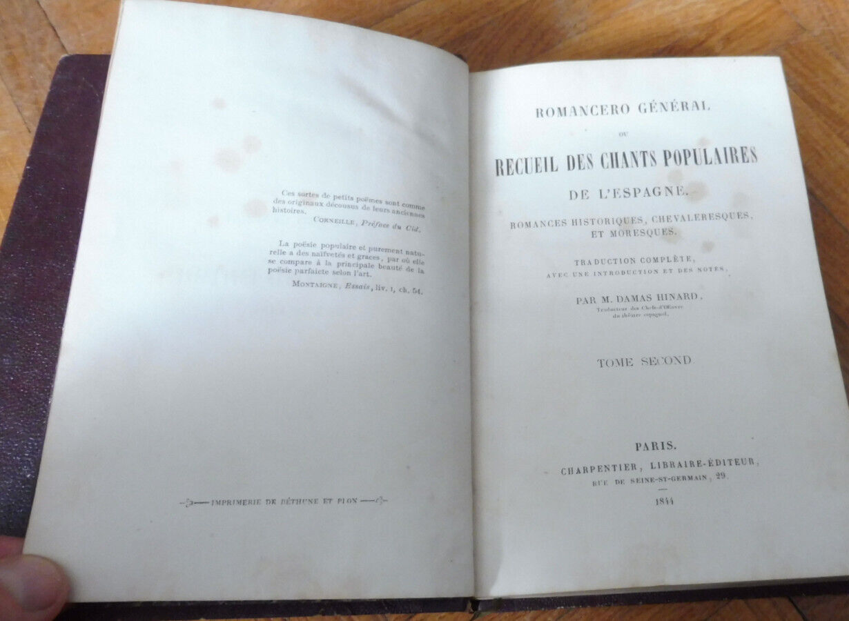 Romancero général ou recueil de chants de l'Espagne (Damas Hinard) 1844 2/2