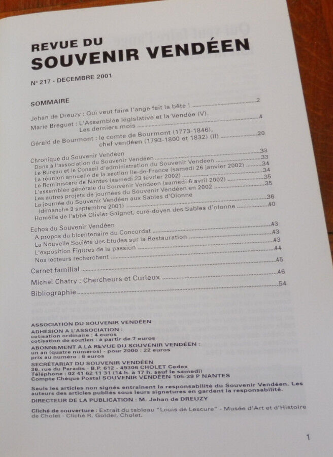 Revue du souvenir vendéen. Année 2001. 4/4