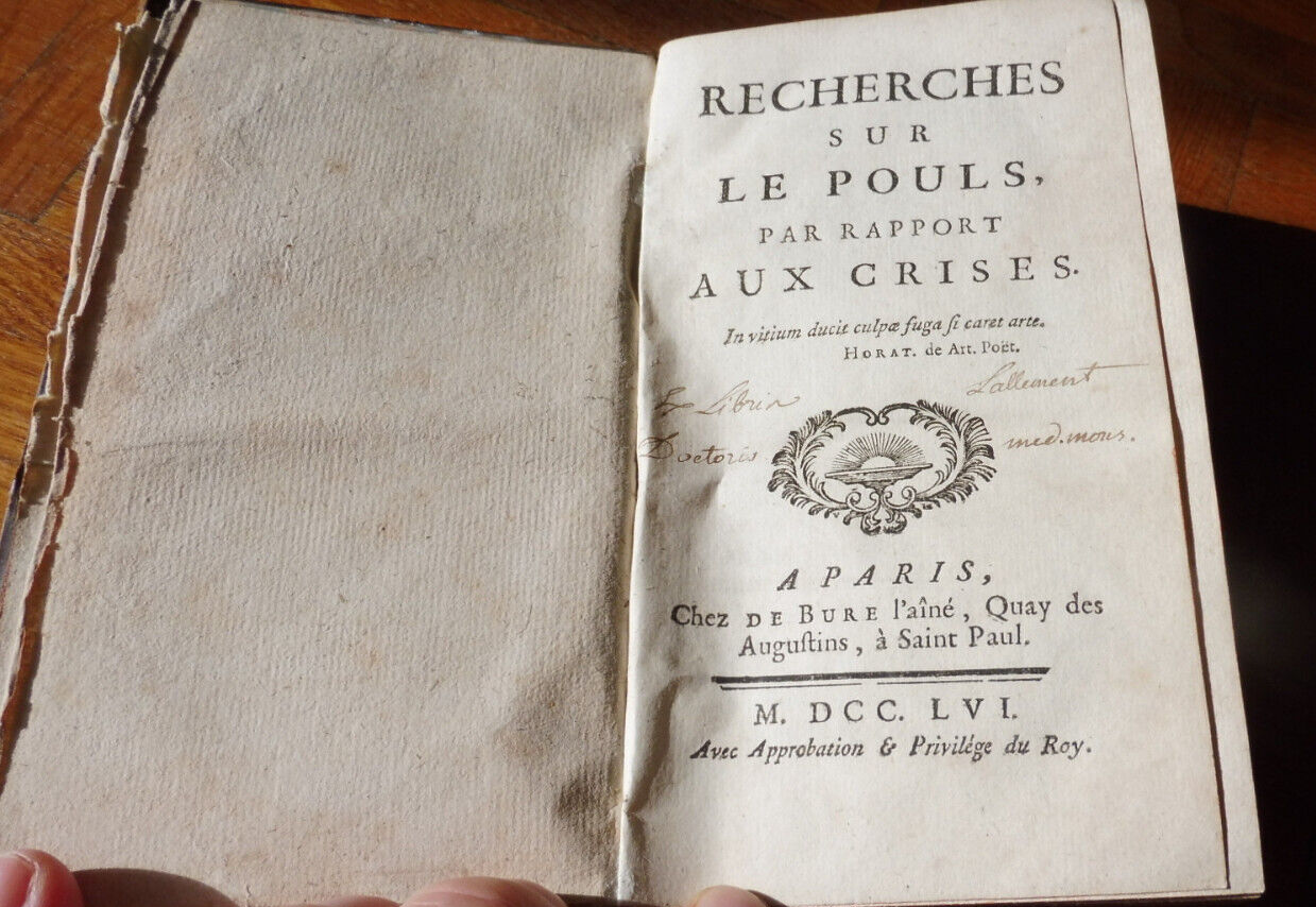 Recherches sur le pouls (Théophile de Bordeu) 1761 MEDECINE