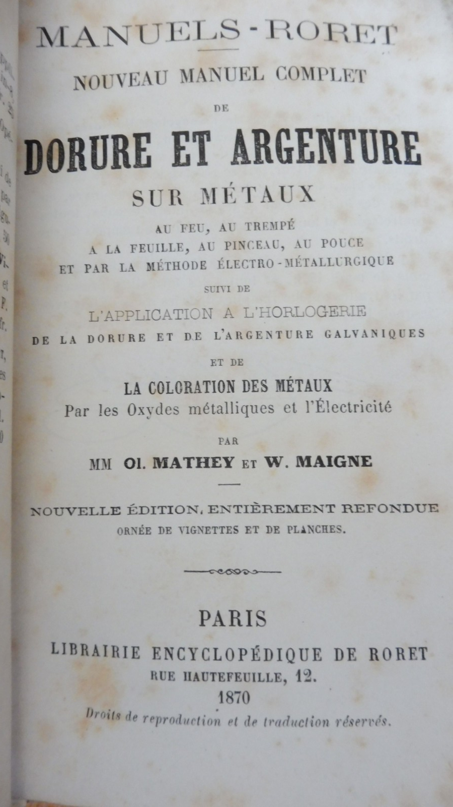 Manuel de dorure et argenture sur métaux (Mathey) 1870 RORET
