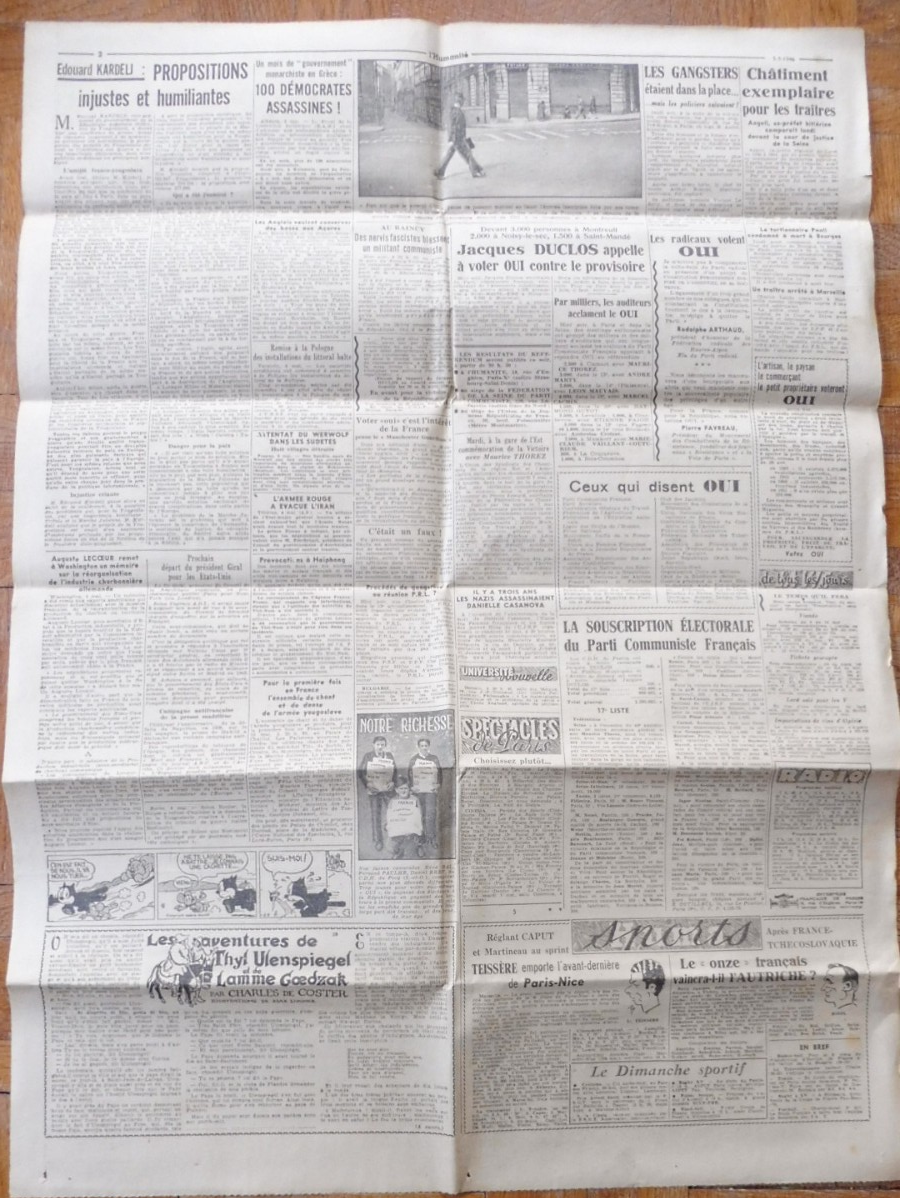 L'Humanité 5 mai 1946 ELECTION