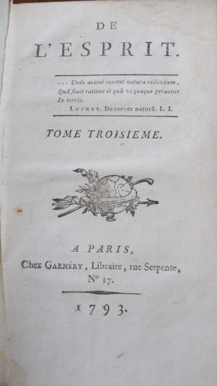 De l'esprit (Helvétius) 1793 PHILOSOPHIE MATERIALISME