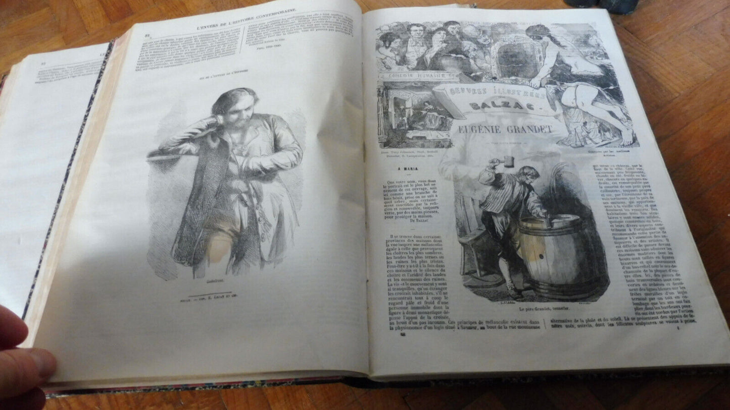 Oeuvres illustrées de Balzac 1874 8 vol. en 4 tomes illus. Daumier, Johannot...