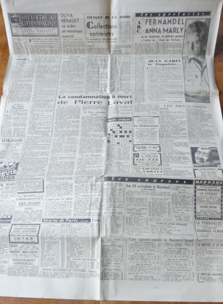 Paris-presse 10 octobre 1945 LAVAL CONDAMNE HIROSHIMA