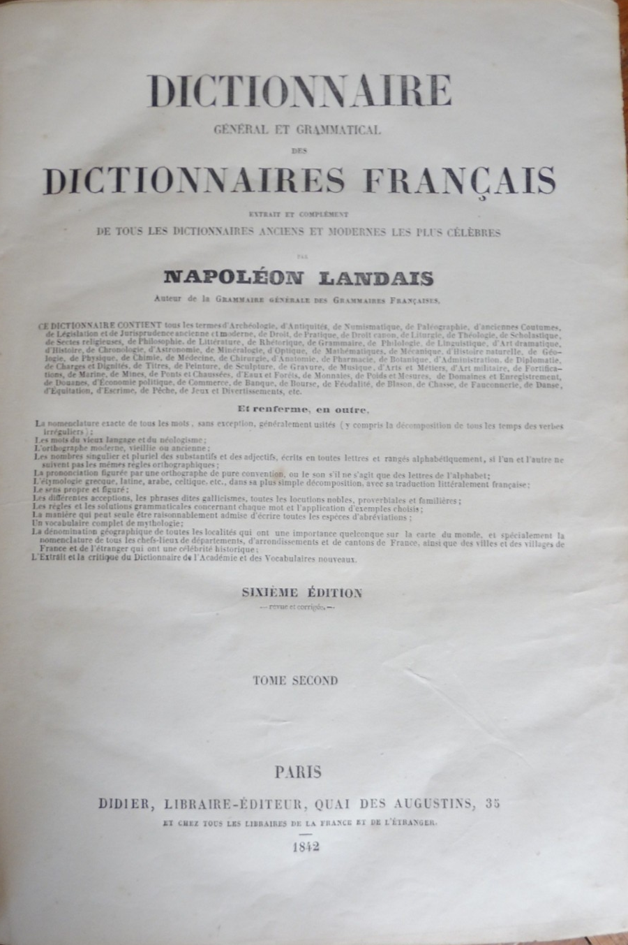 Dictionnaire général et grammatical des dictionnaires français ( Napoléon Landais) 1842 2/2