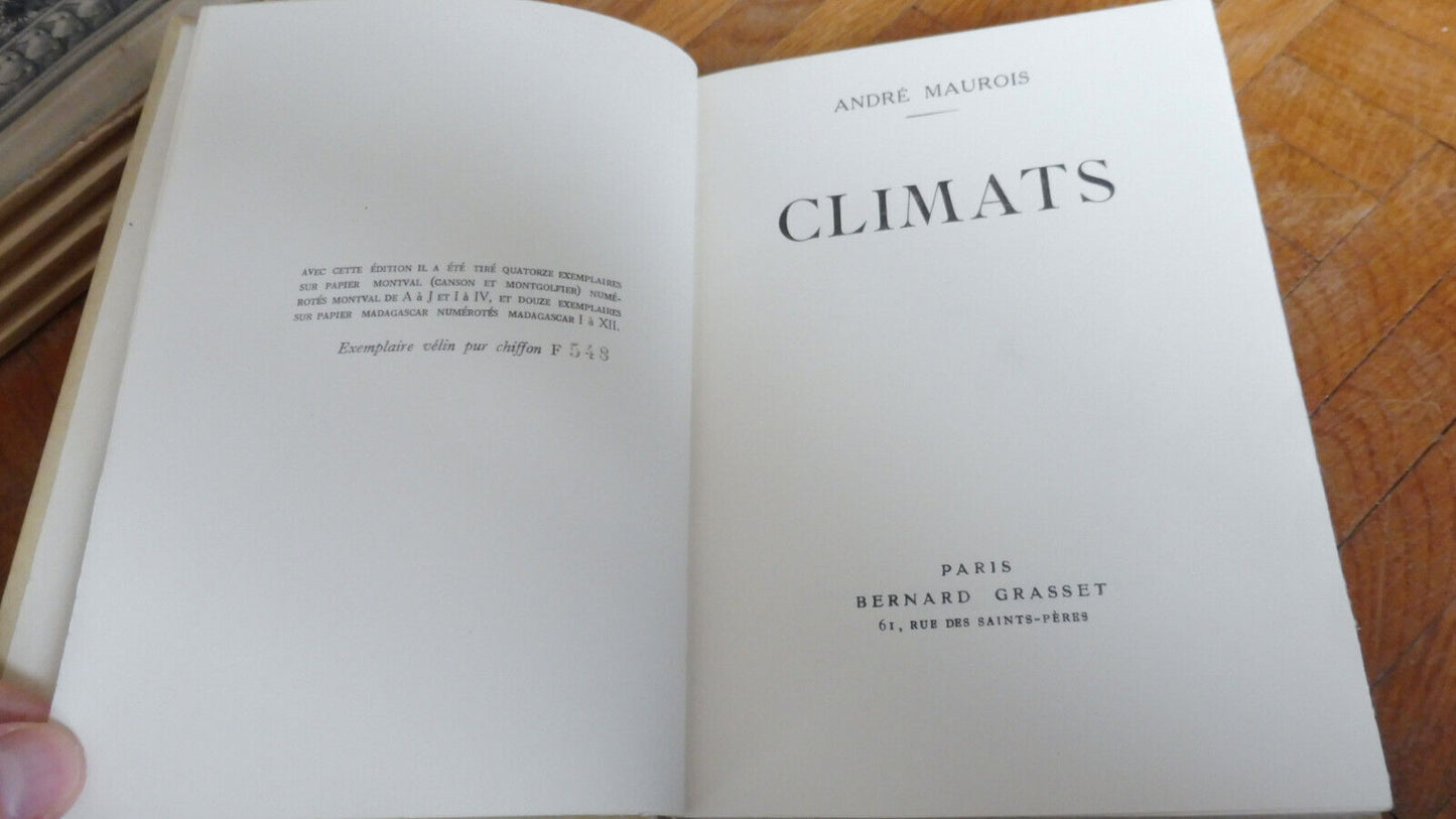 Climats (André Maurois) 1929 VELIN ENVOI