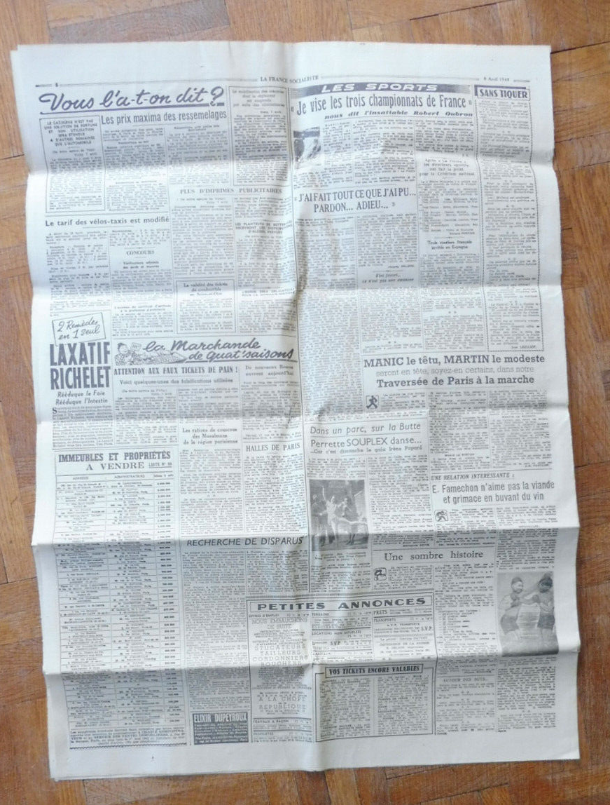 La France Socialiste 8 avril 1943 HOMMAGE AUX MORT COLLABORATION