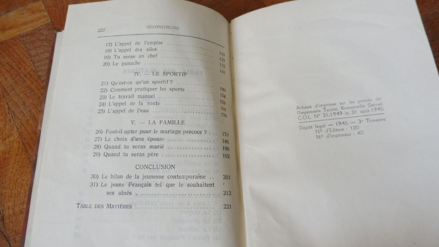 Reconstruire. Lettres d'un aîné à un jeune (Paul Guillaume) 1945