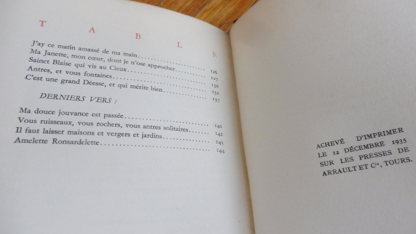 Amours, odes, mélanges (Ronsard) 1936 VELIN