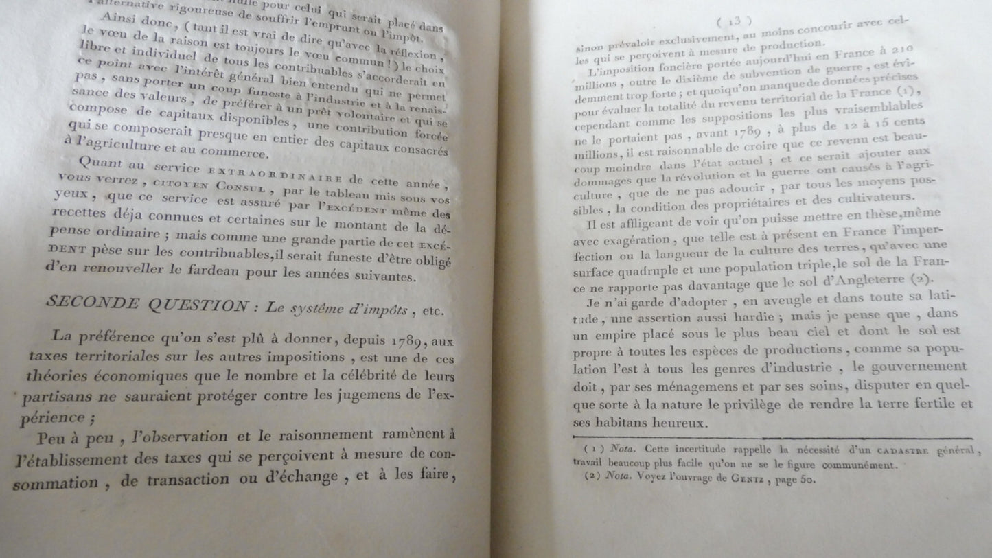 Au Premier Consul. Sur les recettes et dépenses (Haller) 1800 CONSULAT