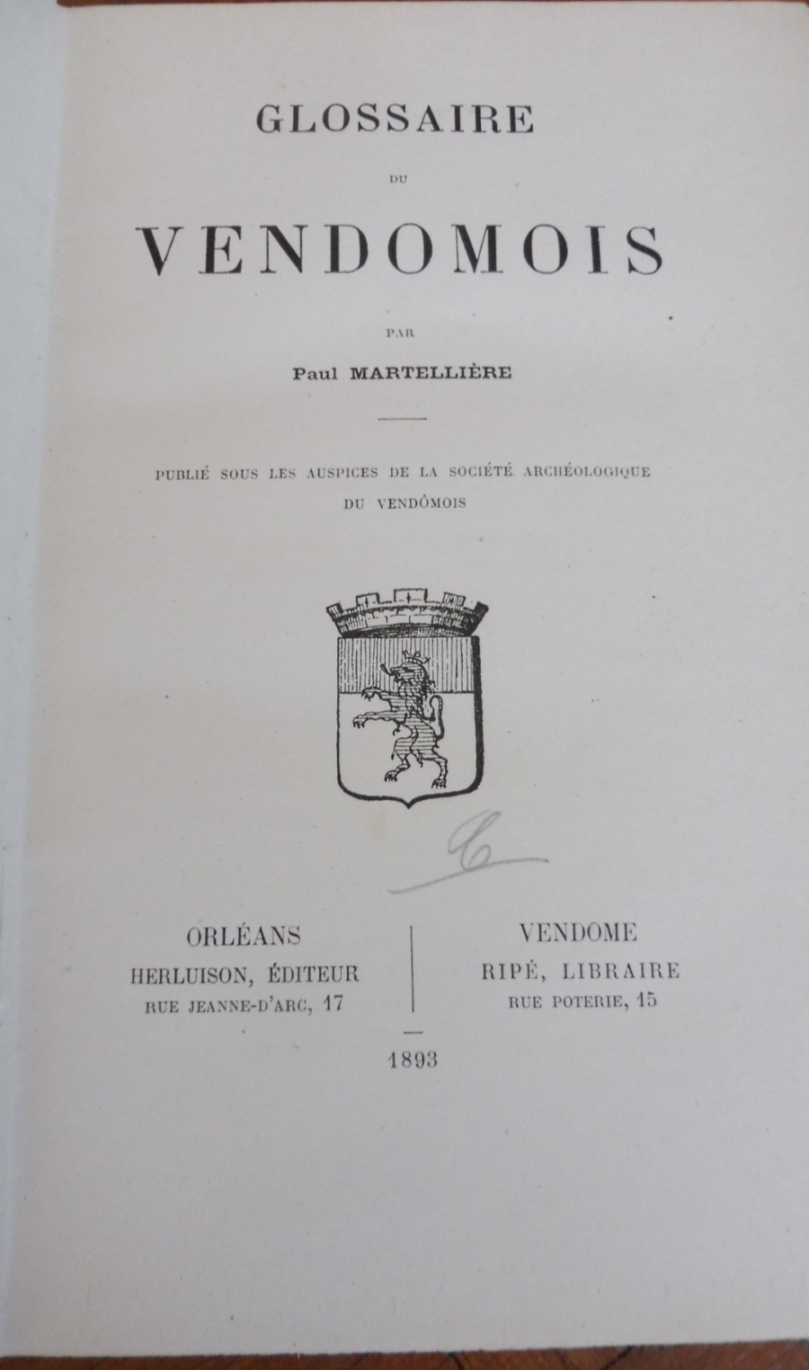 Glossaire du vendômois (Paul Martellière) 1893