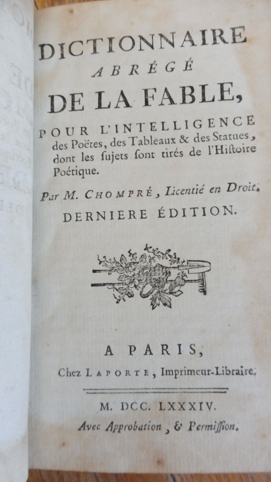Dictionnaire abrégé de la fable (Chompré) 1784