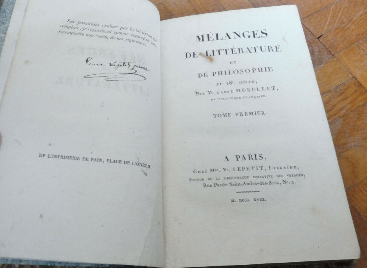 Mélanges de littérature (Morellet) 1818 4/4 EO