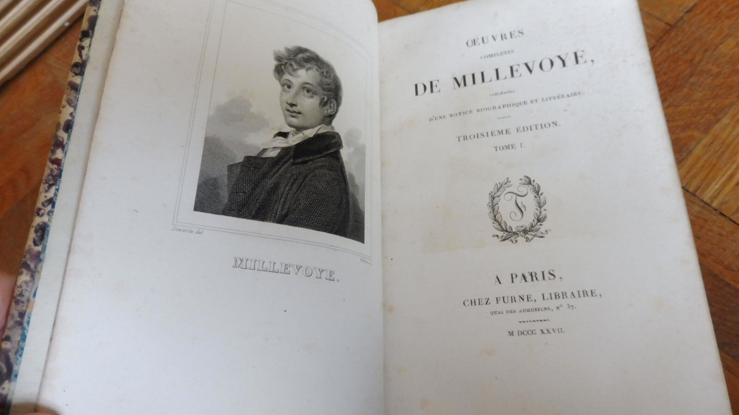 Oeuvres de Millevoye 1827 4 tomes en 3 vol. COMPLET