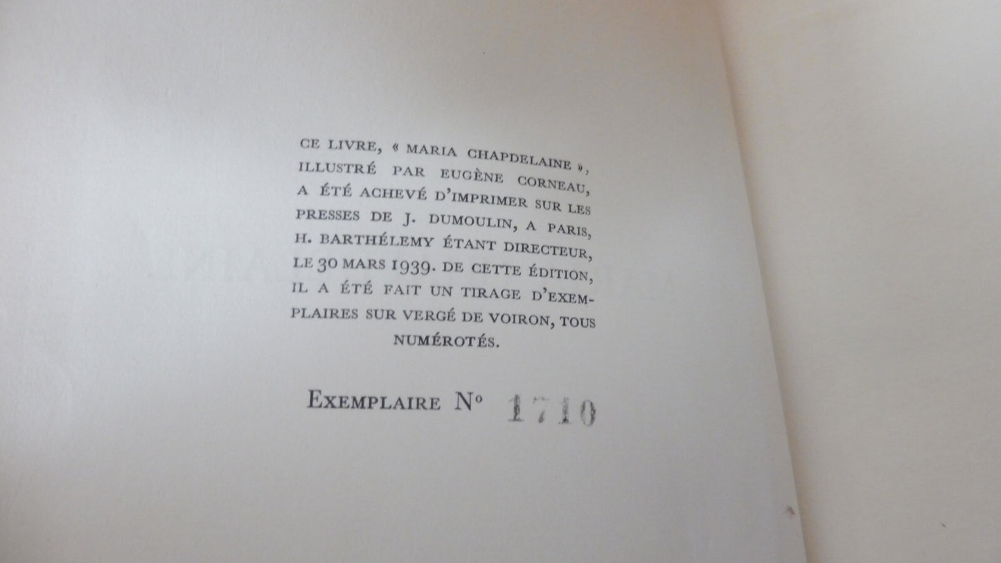Maria Chapdelaine (Louis Hémon) 1939 illus. Corneau NUMEROTE