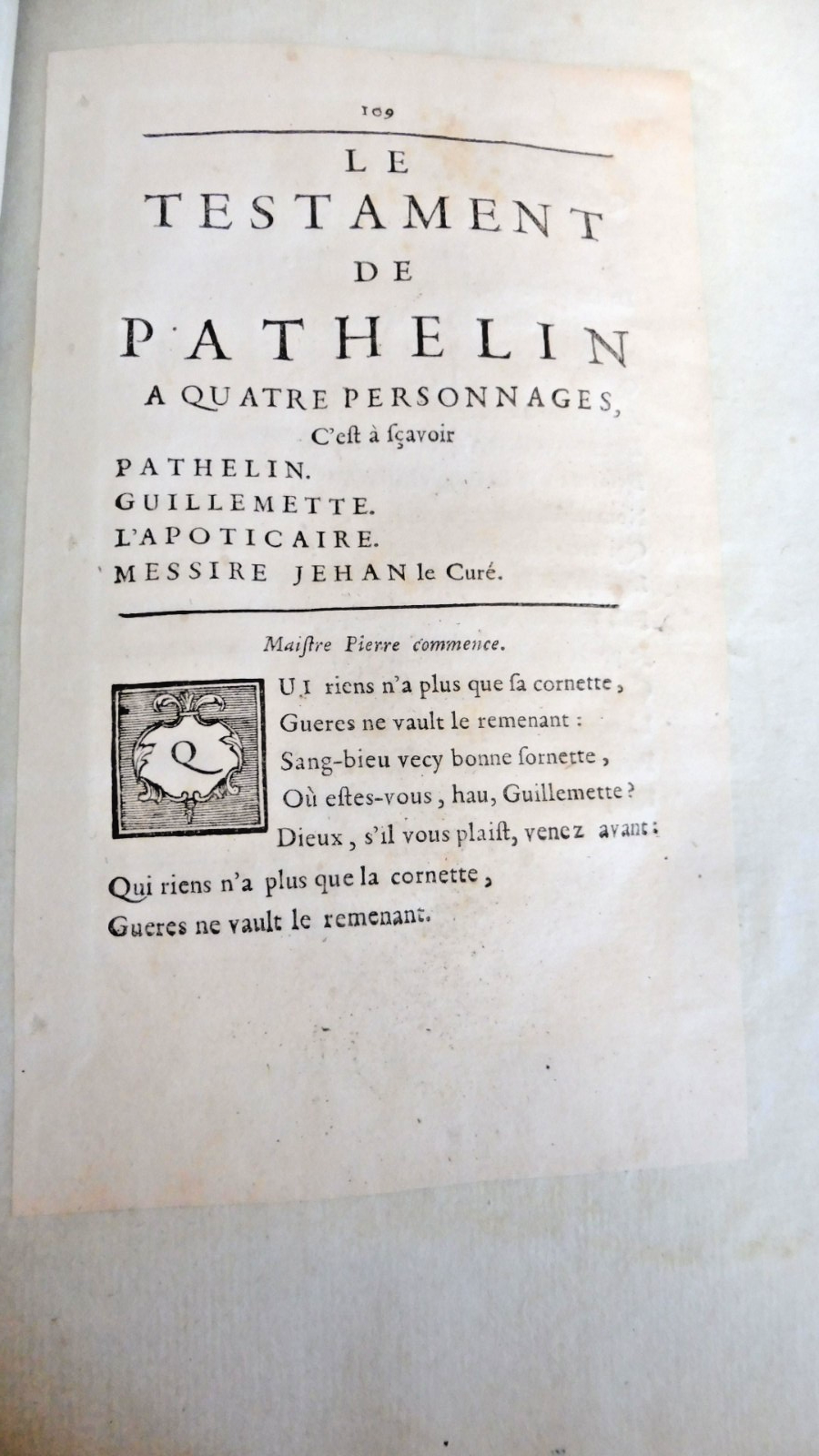 La Farce de Maistre Pathelin 1723 RELIURE PARCHEMIN