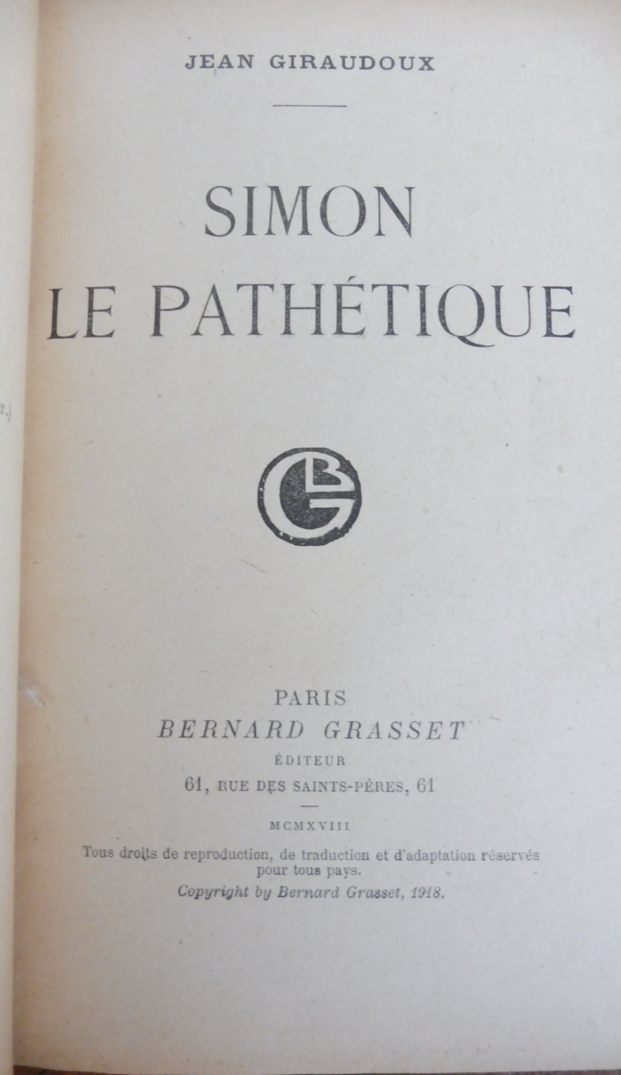 Simon le Pathétique (Jean Giraudoux) 1918 EO ENVOI