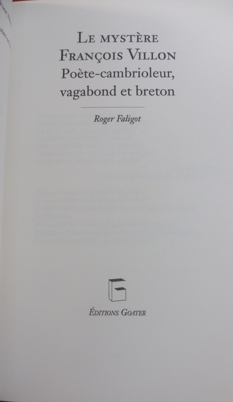 Le mystère François Villon (Roger Faligot) 2025