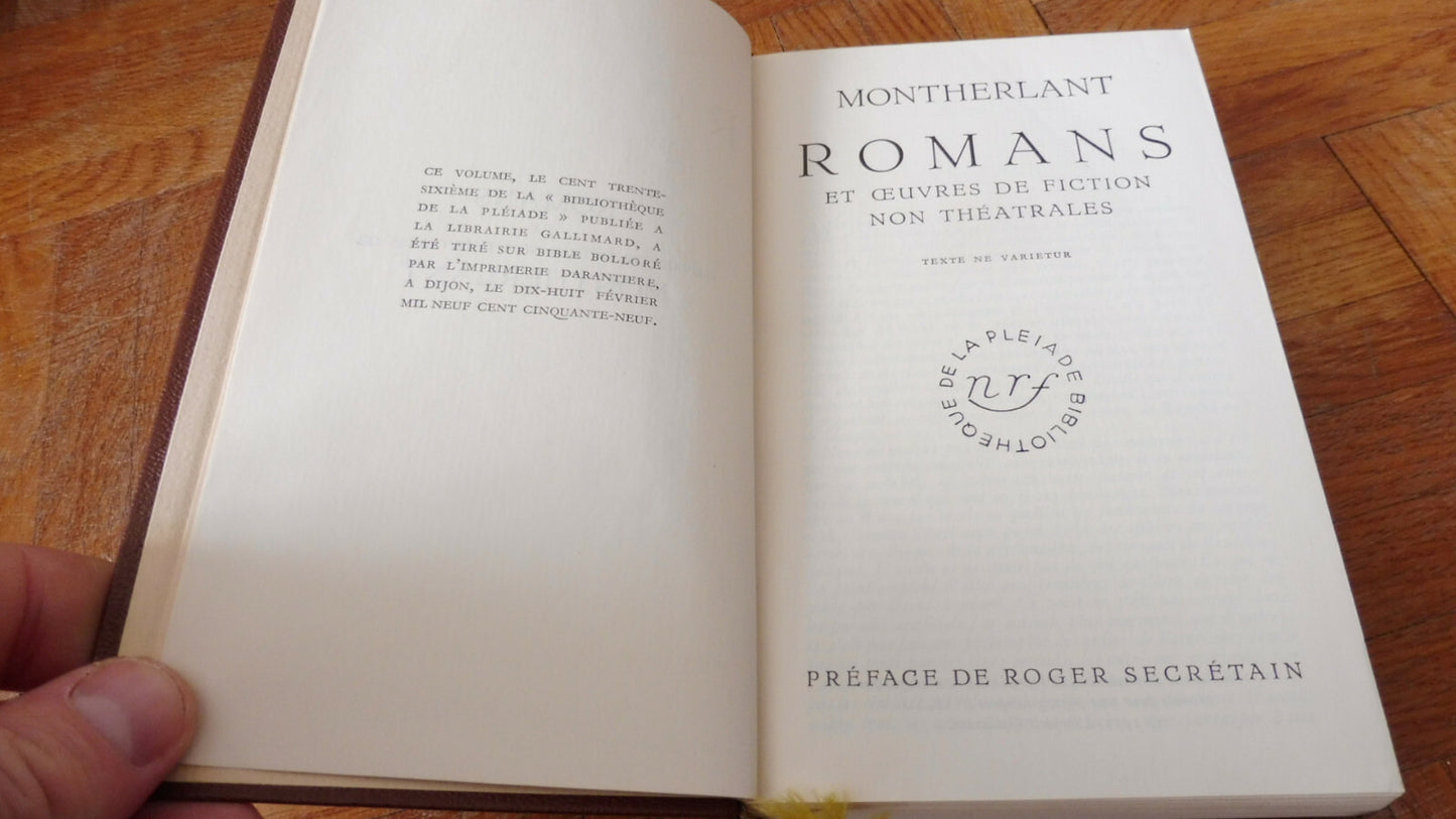 Romans de Montherlant 1959 PLEIADE