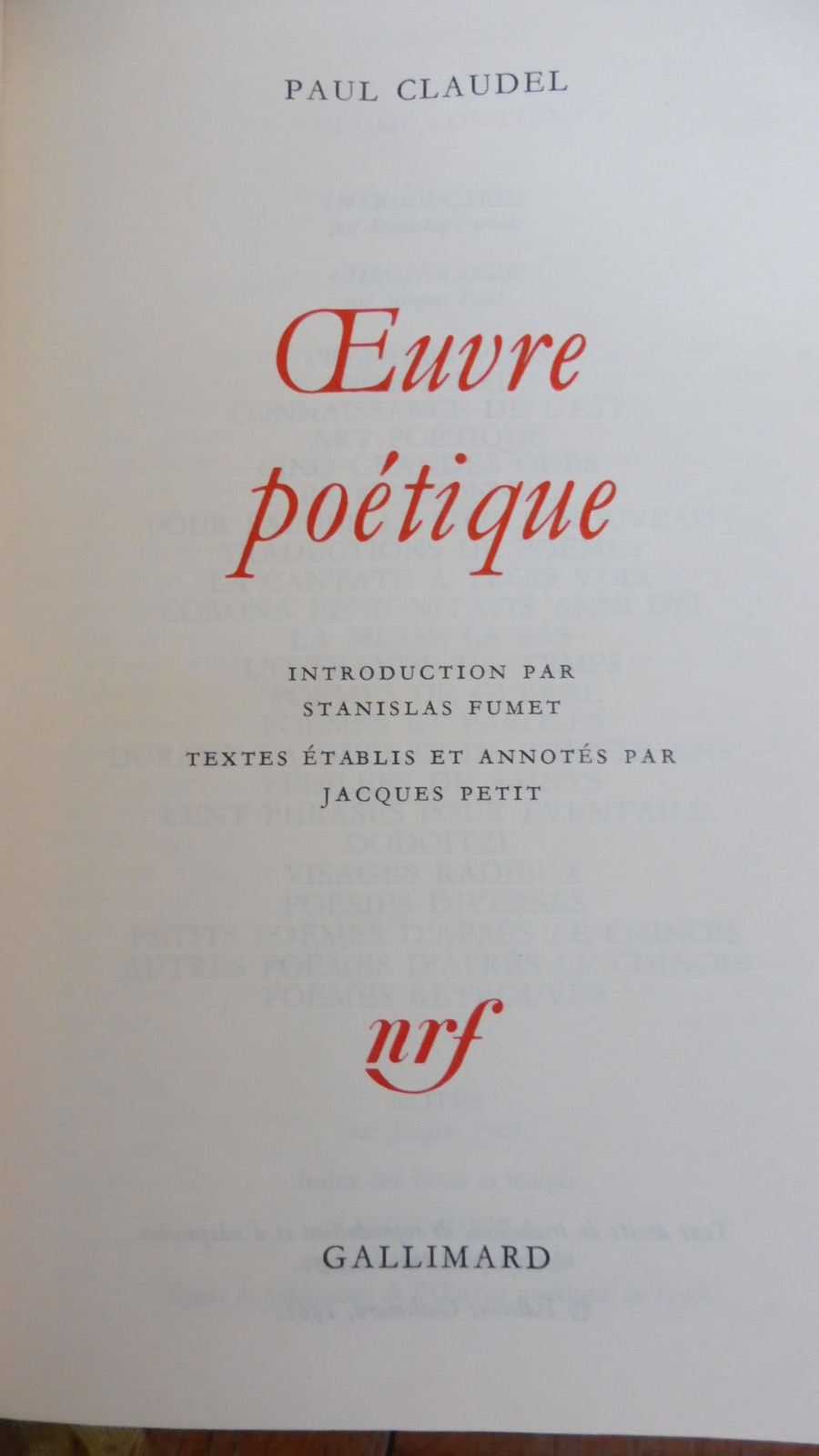 Oeuvre poétique de Paul Claudel 1977 PLEIADE
