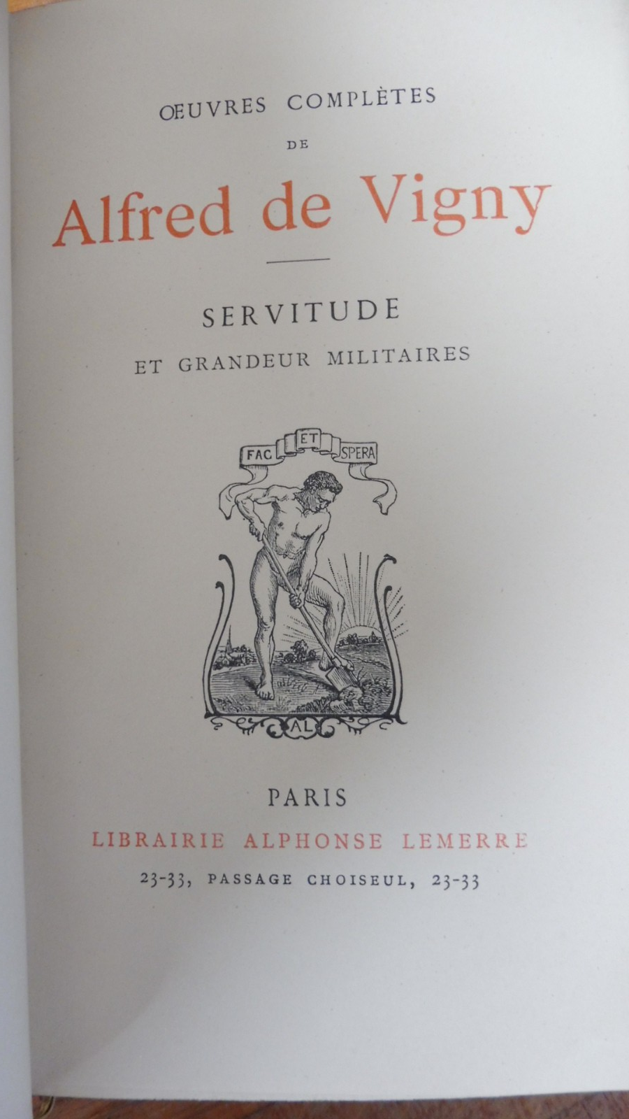 Servitude et grandeur militaires (Alfred De Vigny) s.d.