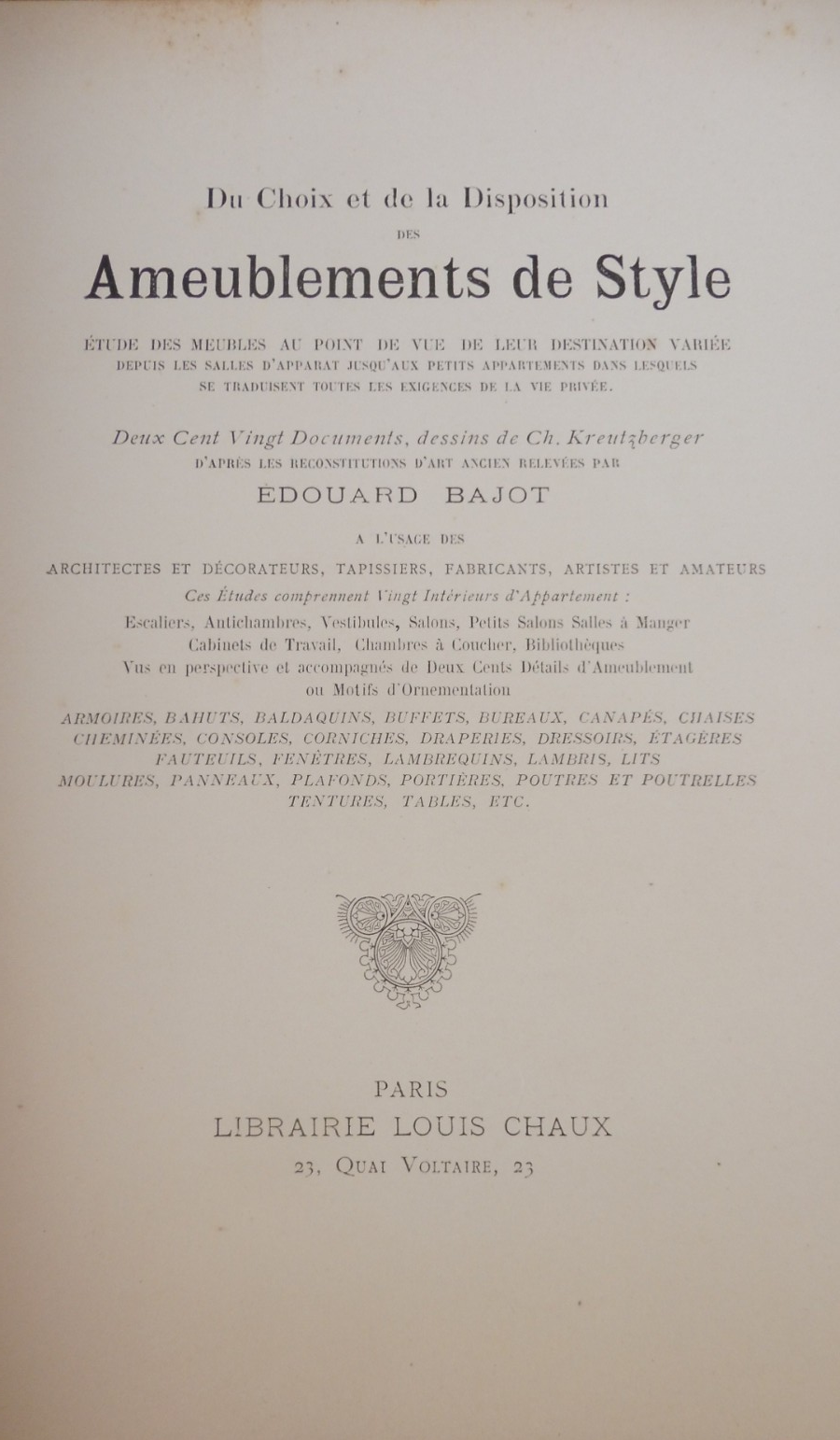 Du choix et de la disposition des ameublement de style (Bajot) s.d.