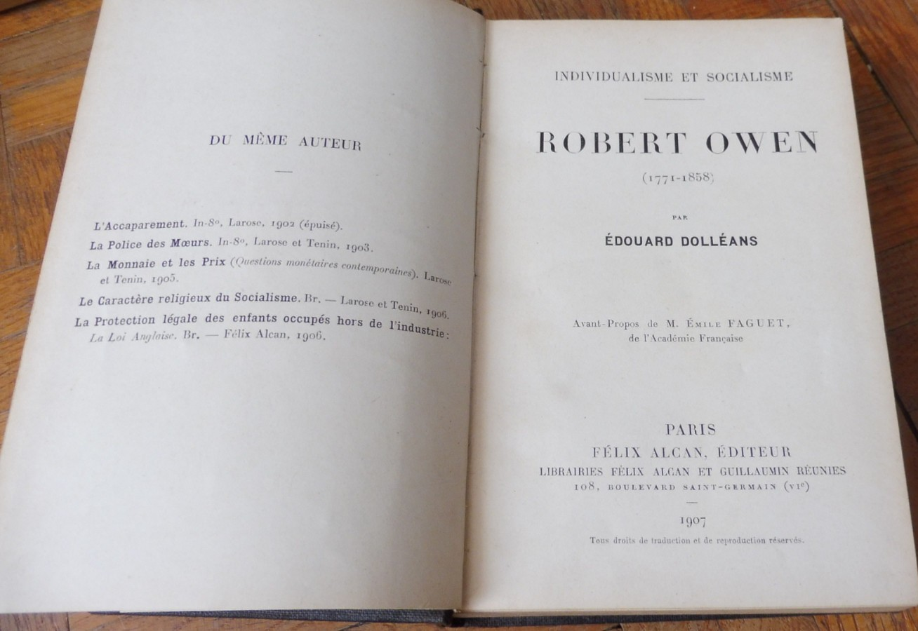 Robert Owen. 1771-1858 (Edouard Dolléans) 1907 SOCIALISME