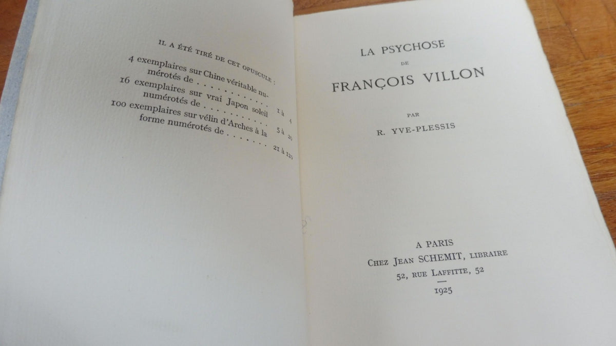 La Psychose de François Villon (R. Yve-Plessis) 1925
