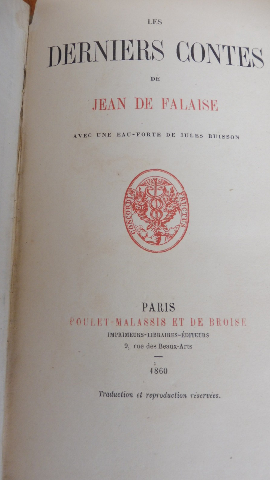 Derniers contes de Jean de Falaise 1869 EAU FORTE EO