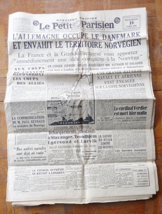 Le Petit Parisien 10 avril 1940 DANEMARK OCCUPE VERDIER HITLER SCANDINAVIE