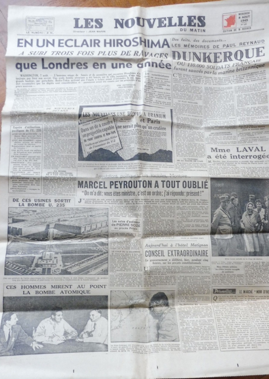 Les Nouvelles du Matin 8 aout 1945 HIROSHIMA