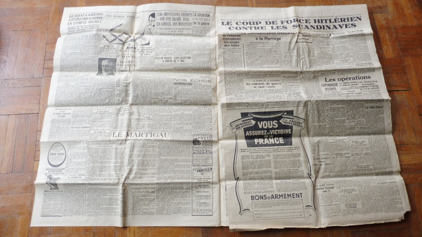 Le Petit Parisien 10 avril 1940 DANEMARK OCCUPE VERDIER HITLER SCANDINAVIE