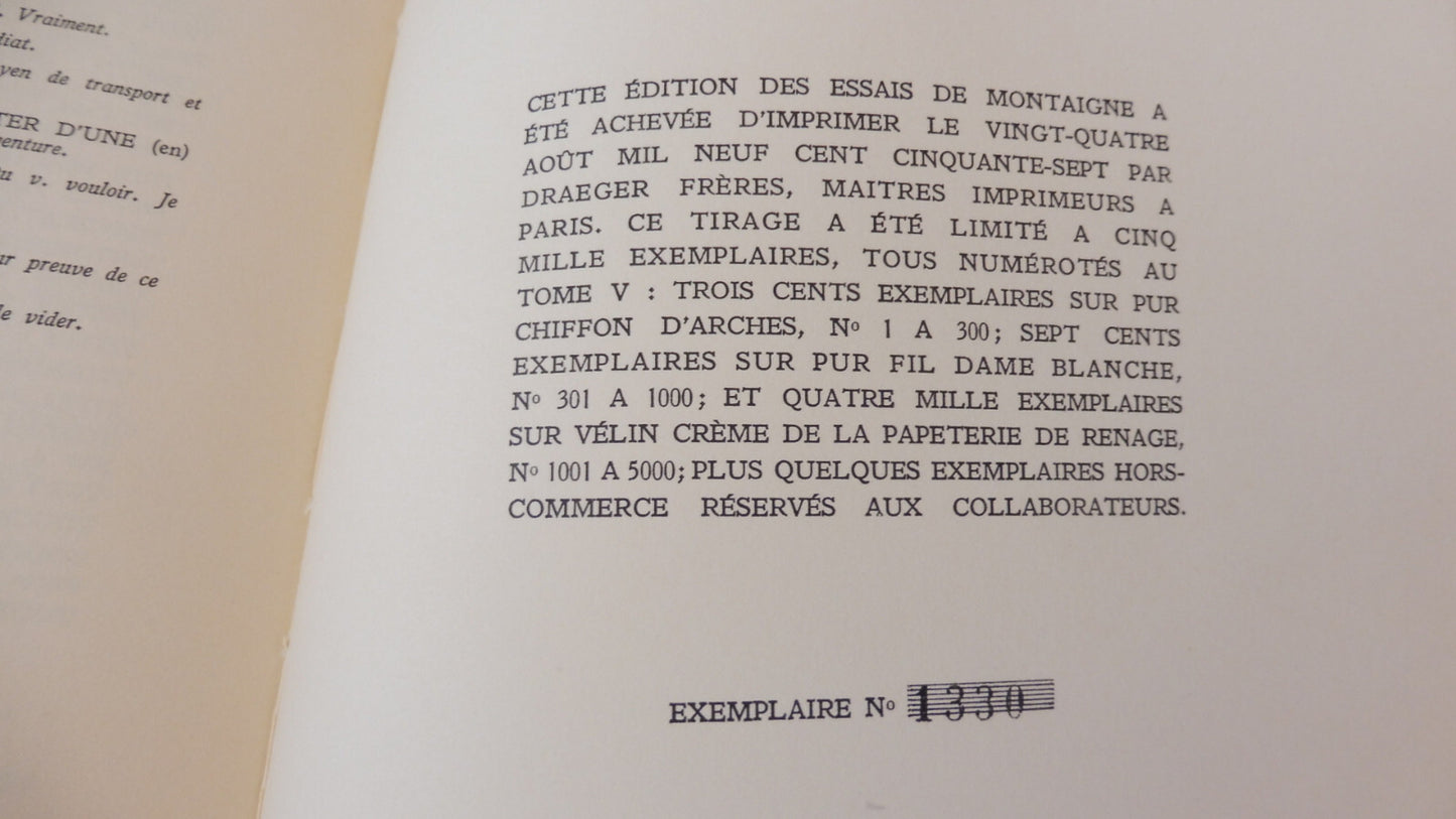 Les Essais (Montaigne) 1957 5/5 illus. Humbert ENVOI