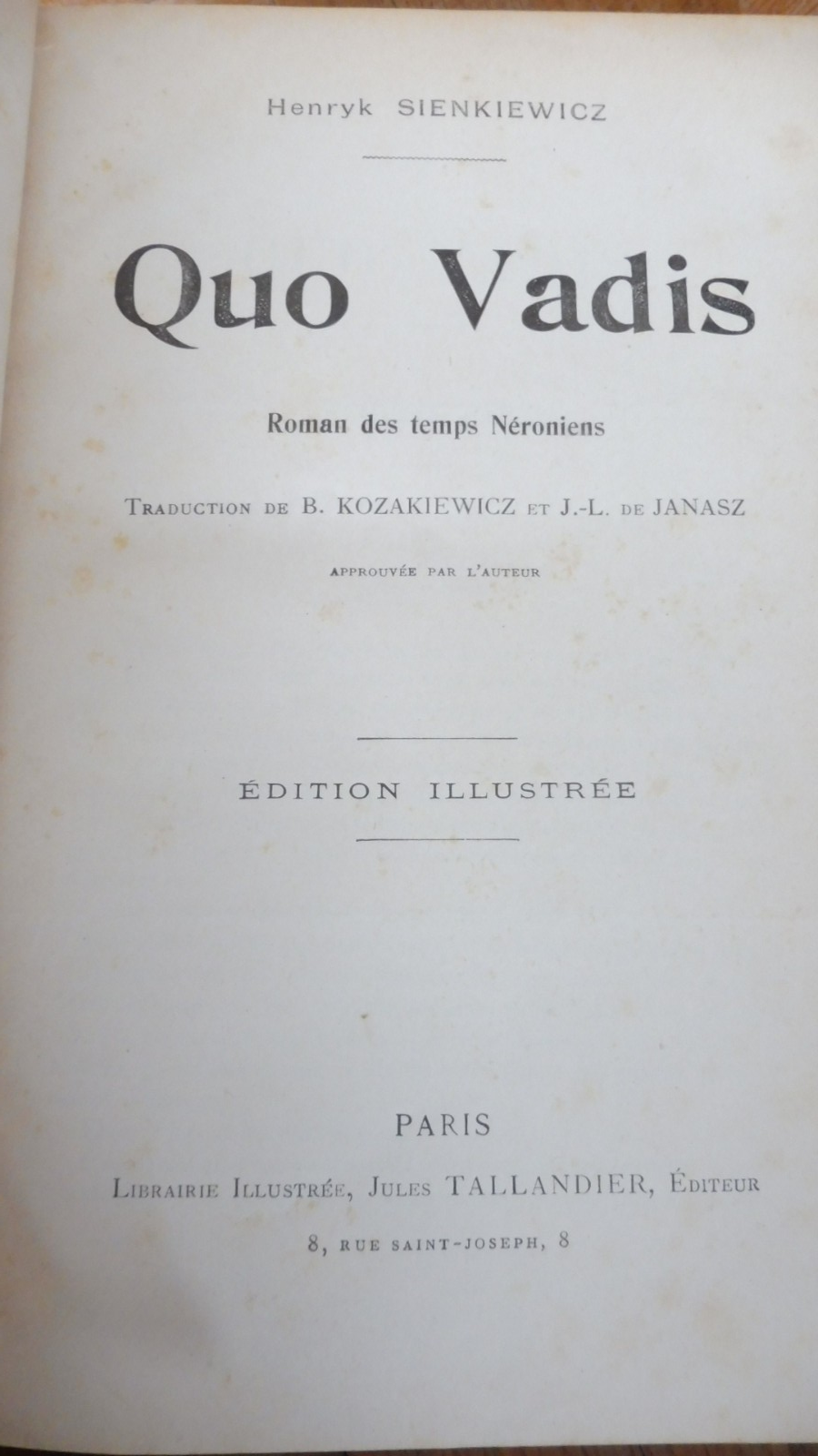 Quo Vadis. Roman des temps Néroniens (H. Sienkiewicz) s.d. EDITION ILLUSTREE