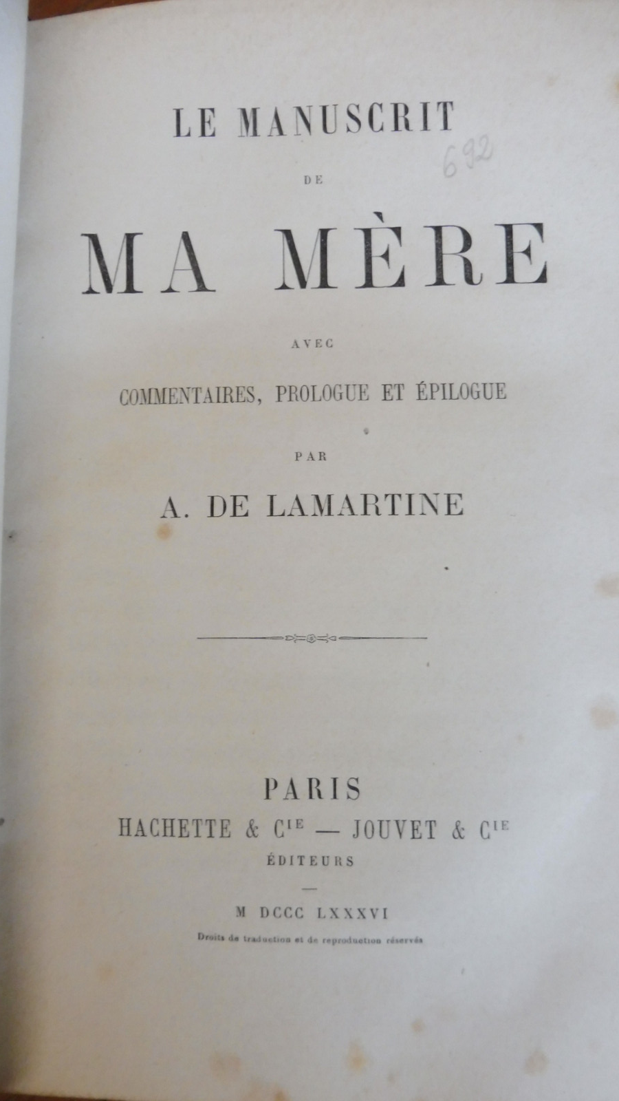 Le Manuscrit de ma mère (Lamartine) 1886