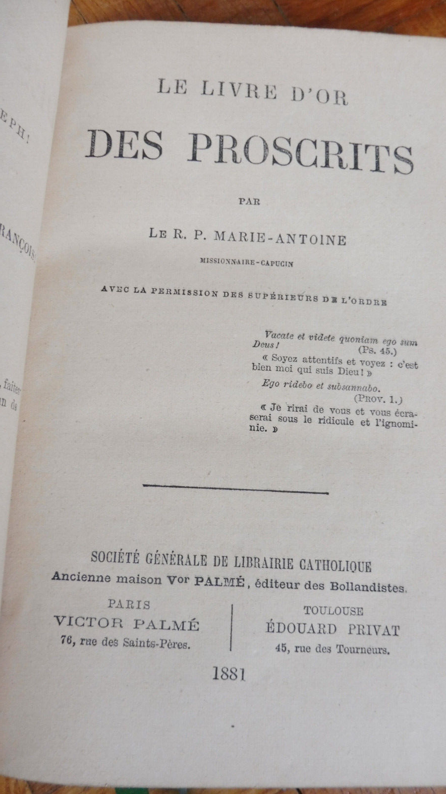 Le Livre d'or des proscrits (R.P. Marie-Antoine) 1881