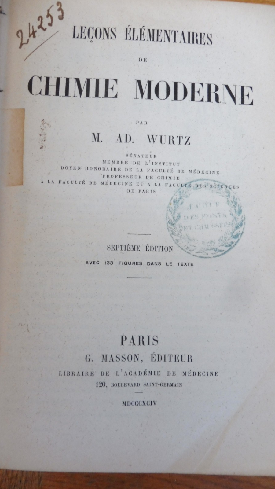 Leçons élémentaires de chimie moderne (Ad. Wurtz) 1894