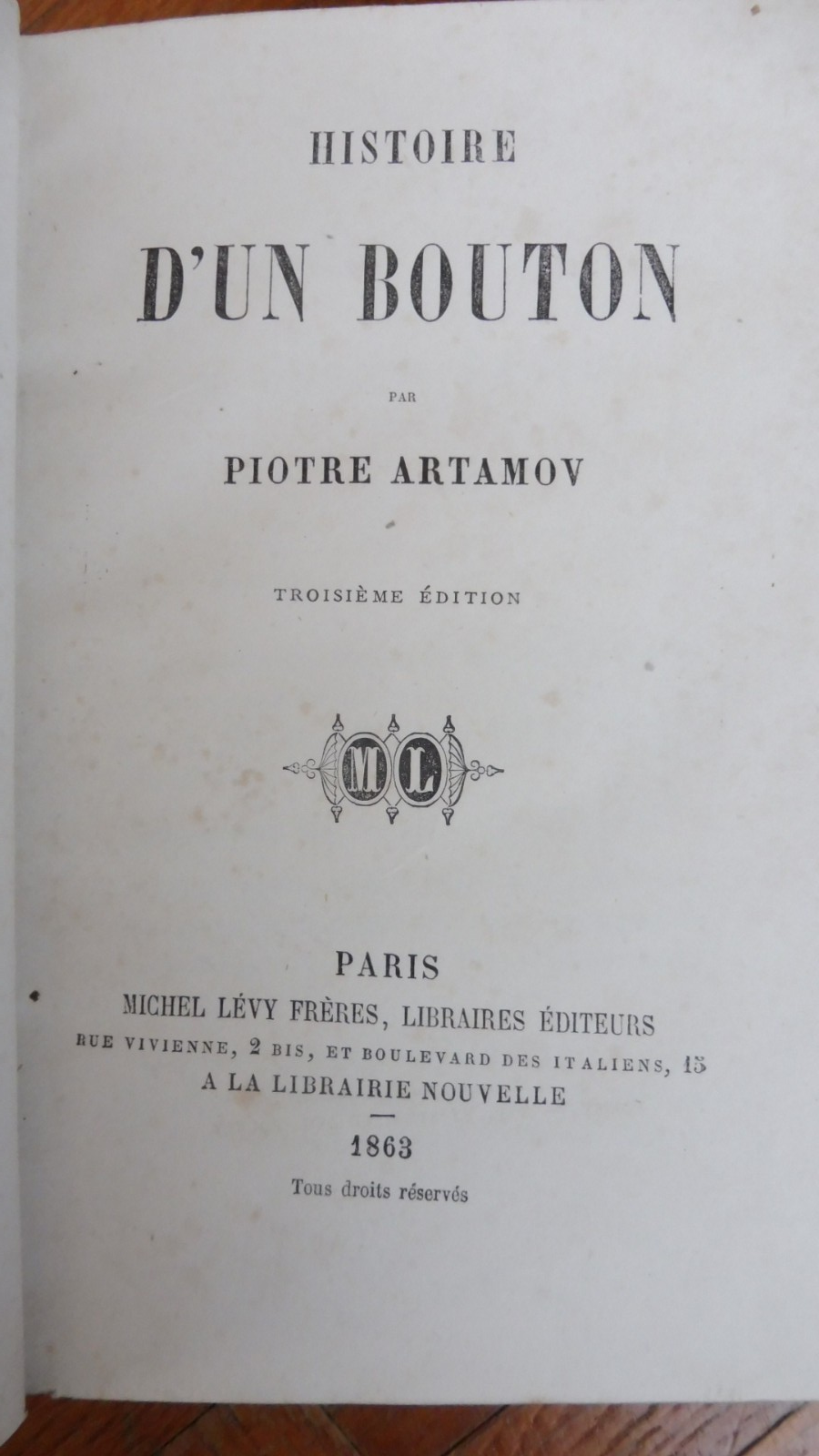 Histoire d'un bouton (Piotre Artamov, Edmond About) 1863