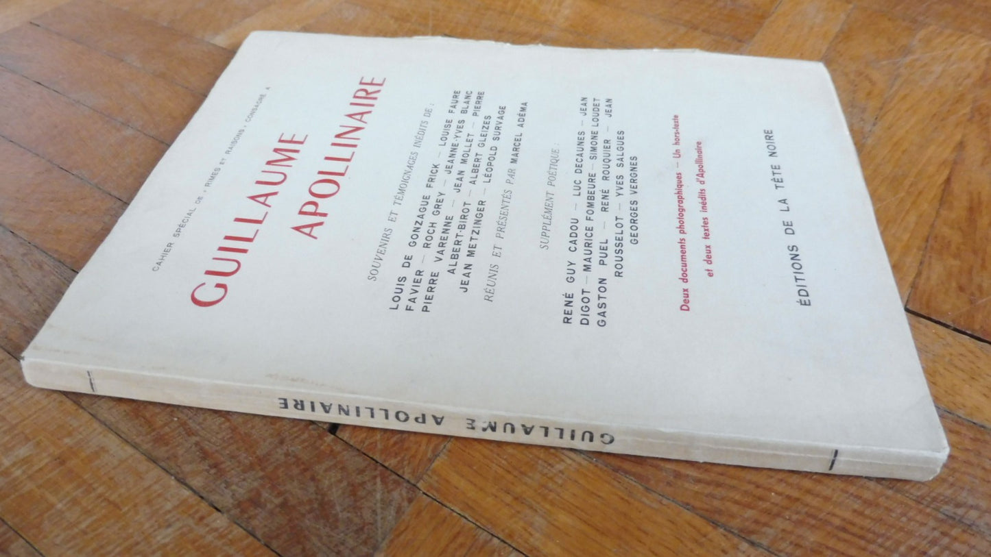 Guillaume Apollinaire. Souvenirs et témoignages (Marcel Adéma dir.) 1946 ENVOI