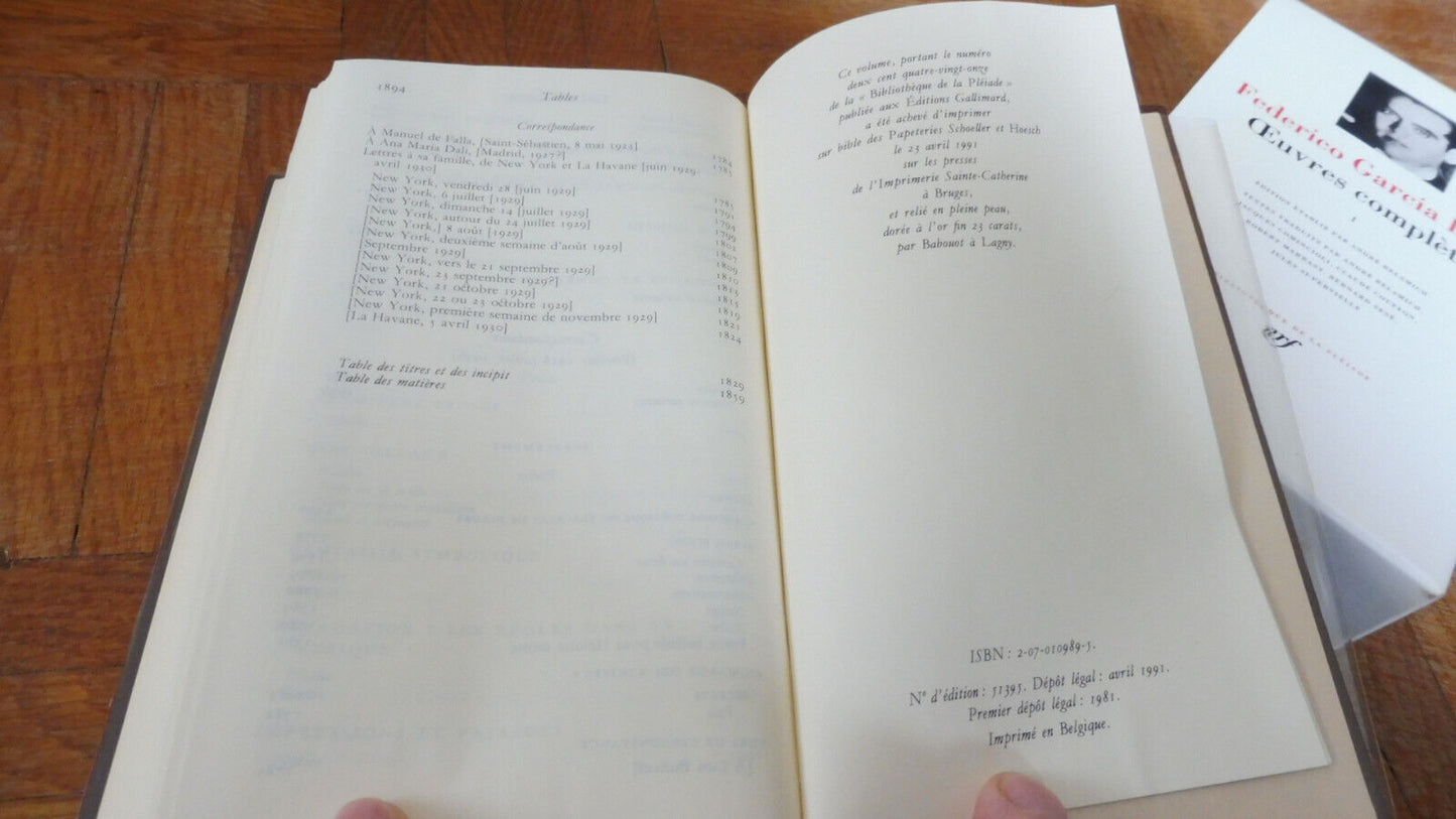 Oeuvres complètes de Garcia Lorca t.1 1991 PLEIADE TBE